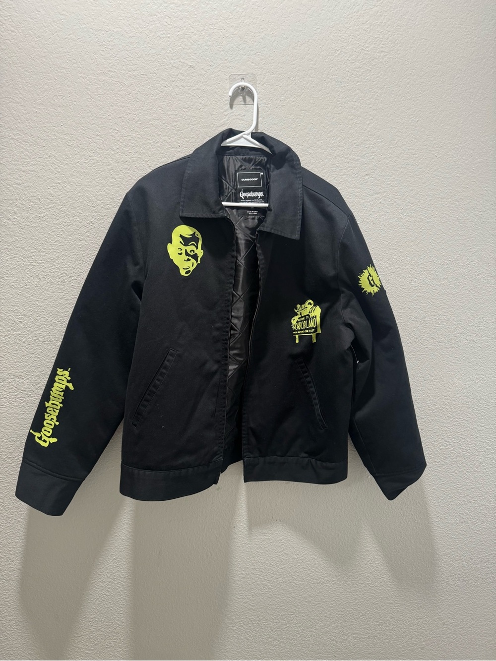 Goosebumps Black Bomber Jacket with Neon Green Graphics